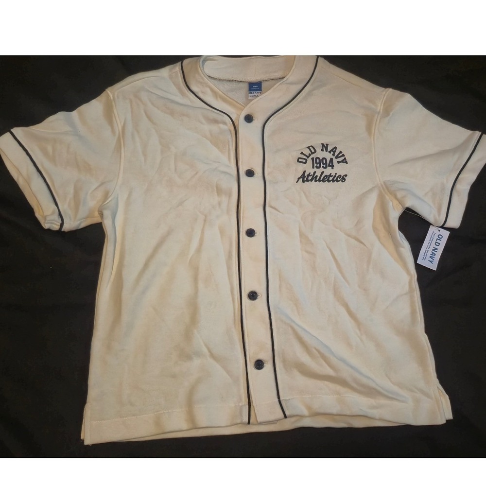 Old Navy Boys Cream Athletics 1994 Baseball Jersey Button Front Shirt Size M 8